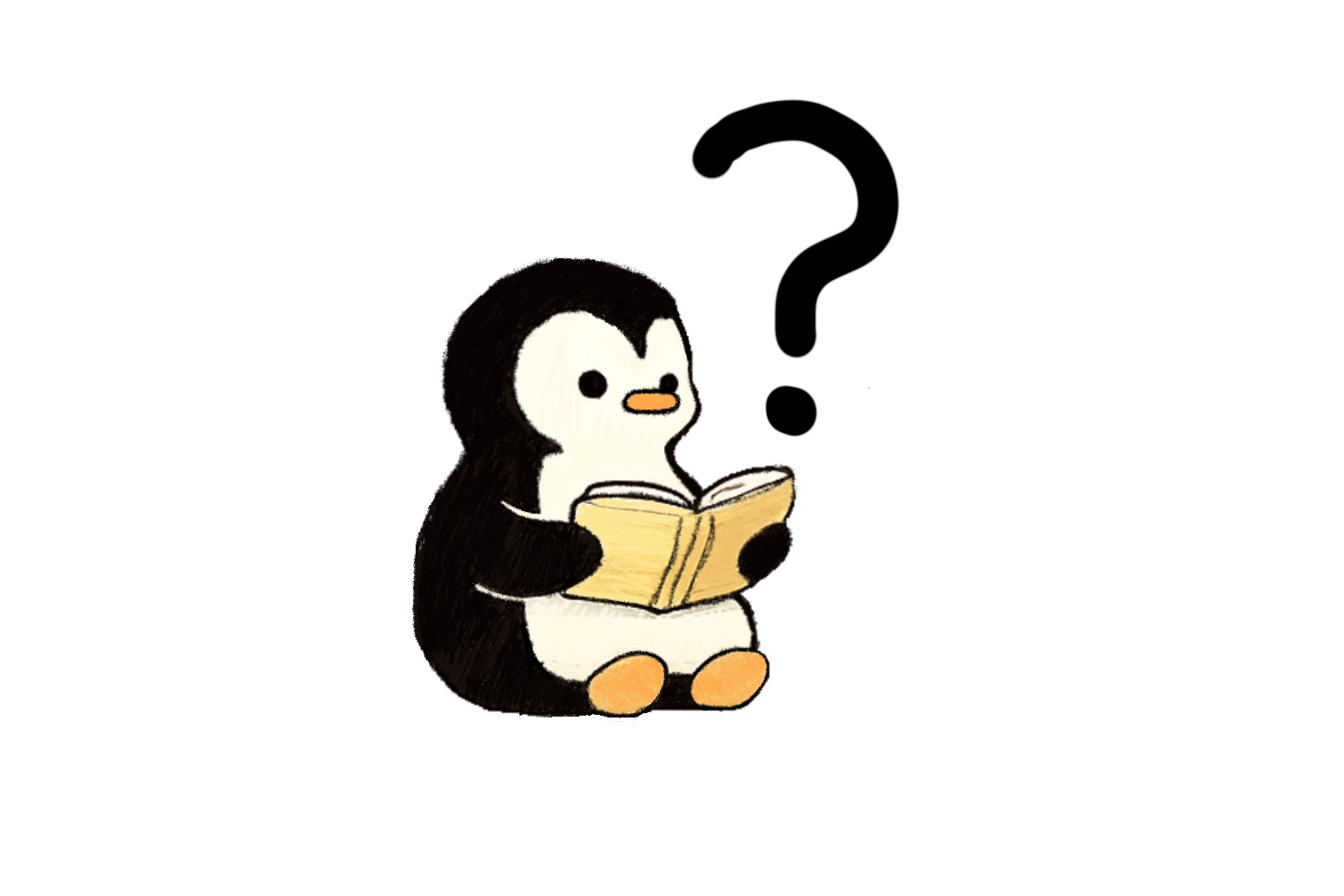 A penguin reading a book